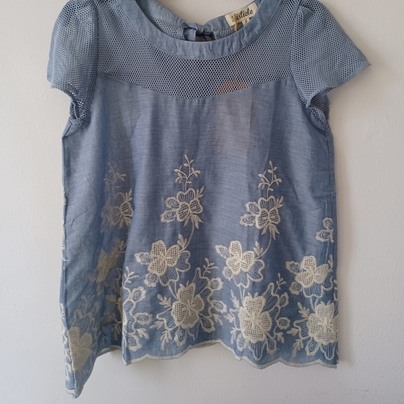 Soft Lightweight Denim Summer Embroidered Top  TEE LASERCUT - Picture 2 of 9